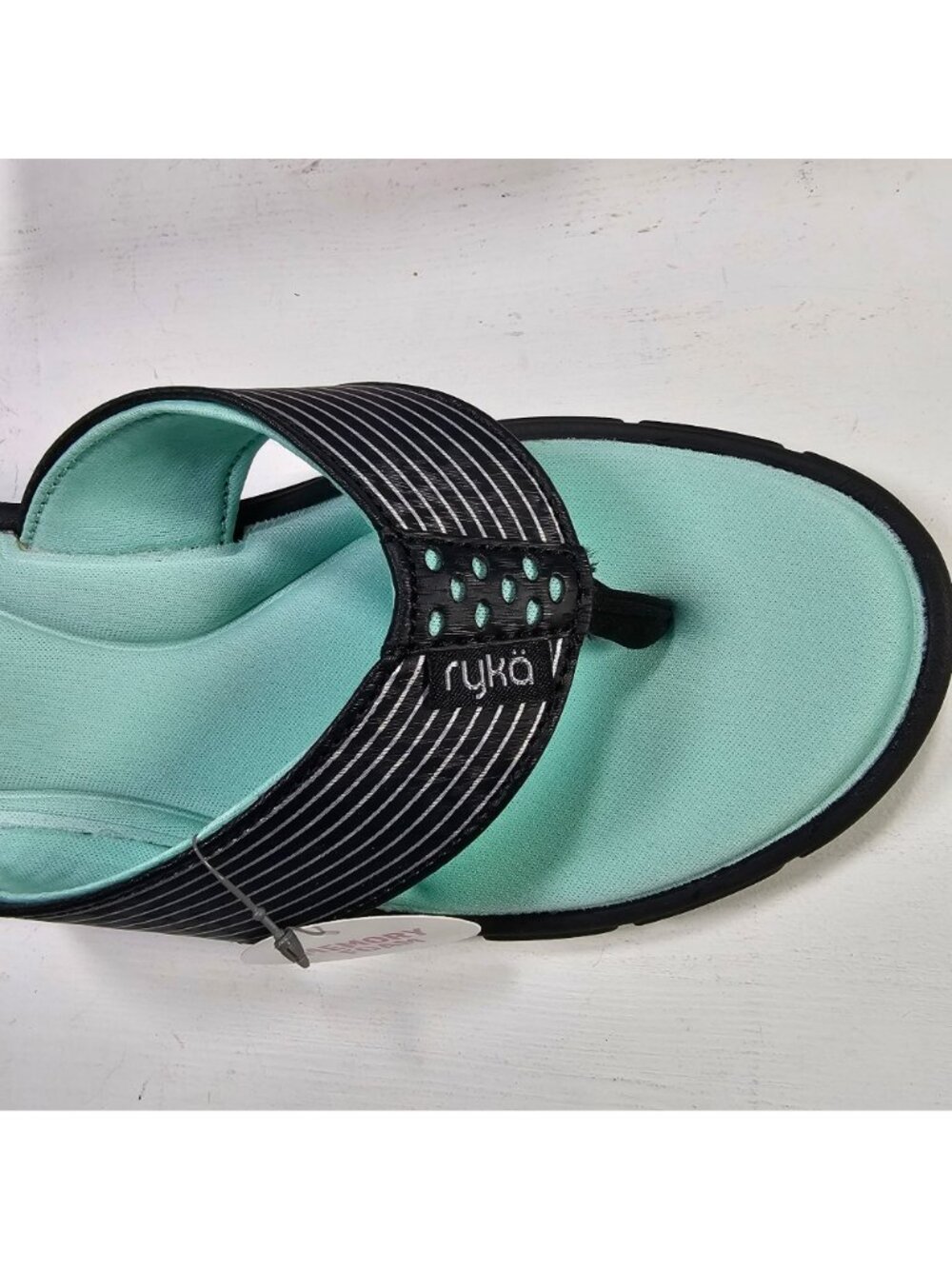 Ryka NWB Refresh Memory Foam Flip-Flop Sandals Women's Size 10M Black Mint Green - Picture 3 of 6